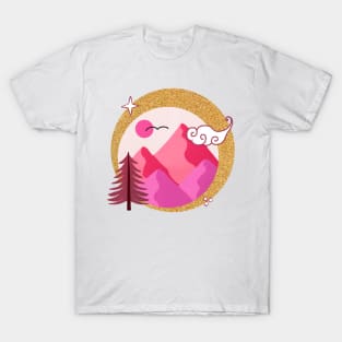 Magenta and gold mountains T-Shirt